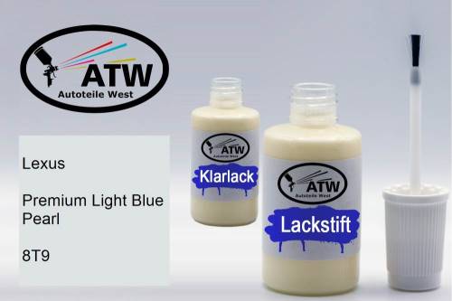 Lexus, Premium Light Blue Pearl, 8T9: 20ml Lackstift + 20ml Klarlack - Set, von ATW Autoteile West.